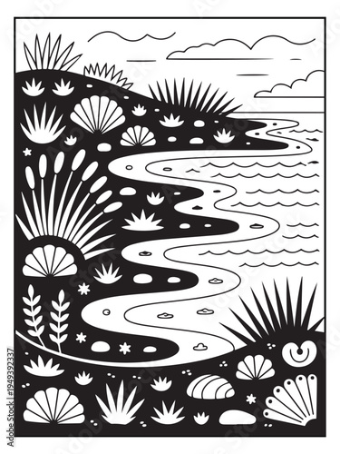 Nature monochrome coloring pages for adults and teens