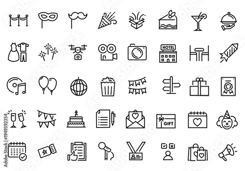 Event planning web icons in line style. Holiday, event, party, celebration, entertainment. Vector illustration.