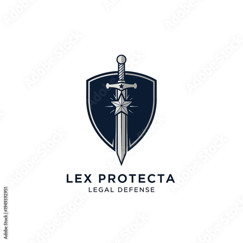 Lex Protecta Legal Defense Logo with Shield, Sword, and Star, Symbolizing Protection and Strength in Law on an Isolated White Background.