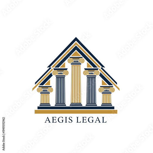 Aegis Legal Logo with Stylized House Roof Formed by Classical Columns, Symbolizing Protection and Foundation on an Isolated White Background.