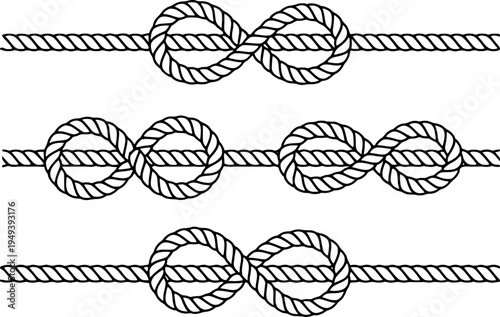 Nautical Rope Knots Collection Infinity Figure Double Overhand Knot marine sailing