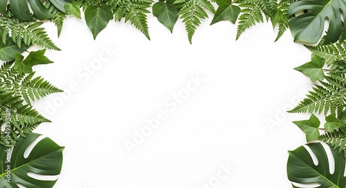 Tropical leaf border frame with white background