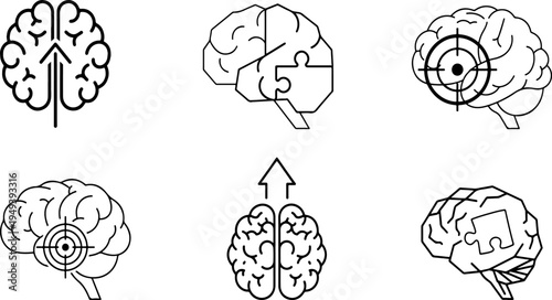 Idea lightbulb with brain icon set. mind, thinking, cognition, brain, light bulb, education, globe, creativity, idea, imagination vector set. Intelligence, clever, genius vector illustration.