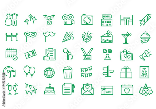 Event planning web icons in line style. Holiday, event, party, celebration, entertainment. Vector illustration.