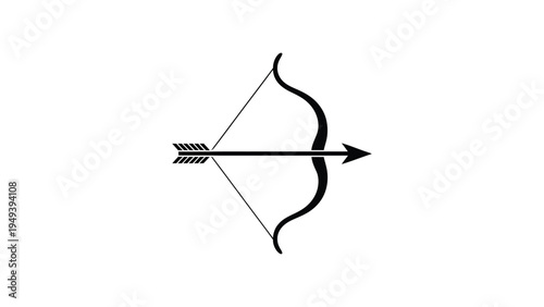 Black silhouette vector icon of bow and arrow with curved design and nocked shaft, minimal archery symbol representing precision, focus, and targeting