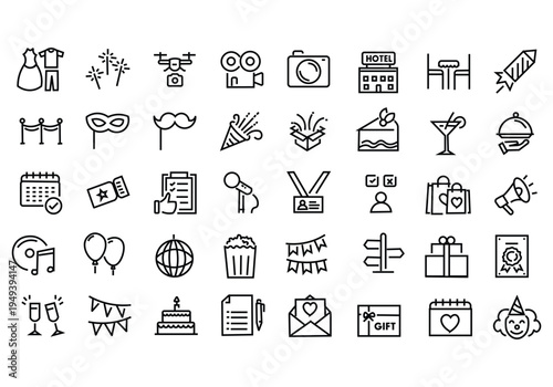 Event planning web icons in line style. Holiday, event, party, celebration, entertainment. Vector illustration.