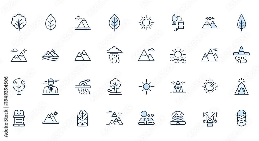 Fototapeta premium Nature icons trees mountains and weather