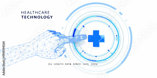 Healthcare technology concept with a hand interacting with a digital interface