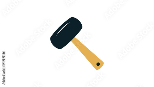 Minimalist vector illustration of a woodworking mallet with black head and light brown handle, simple tool icon for craft and construction use