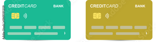 Green and yellow credit cards with NFC chip and bank branding, ideal for digital payments and financial services