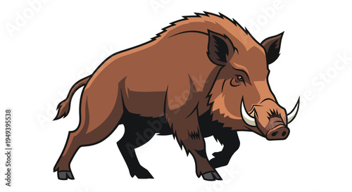 A detailed illustration depicts a charging wild boar with prominent tusks and bristled fur in silhouette high quality professional modern elegant