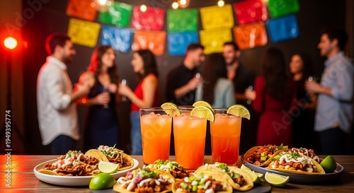 Cinco de mayo fiesta celebration with tasty mexican food and drinks