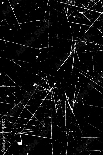 Dark grunge scratched texture, black surface with random white scratch lines, chaotic distressed marks, high contrast monochrome, industrial abstract texture, ultra detailed.