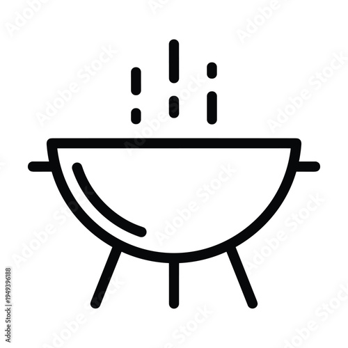 Simple icon of a steaming pot or cauldron on a stand, cooking or simmering