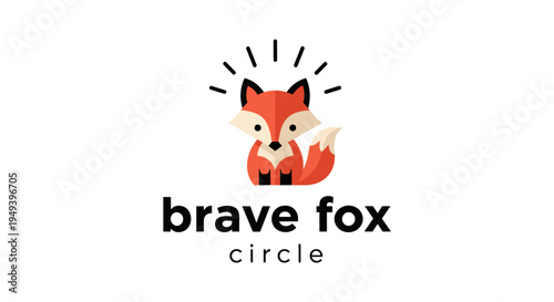 Brave fox logo on white background in modern cartoon style with vibrant orange and black colors for branding