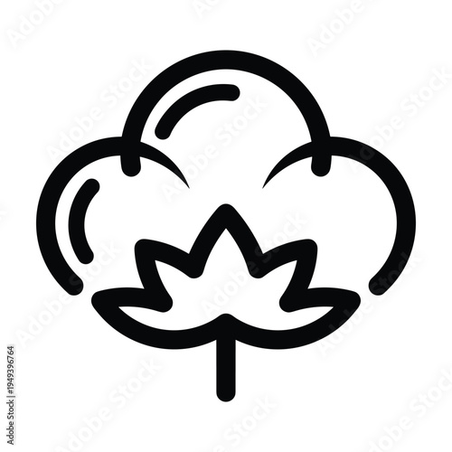 Simple black line art icon of a cotton plant blossom or boll