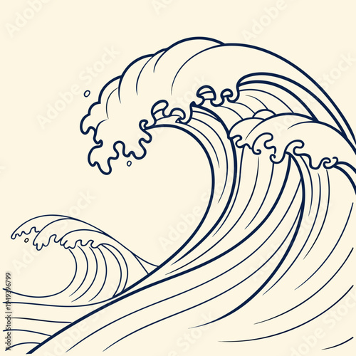 Stylized ocean waves crash upward powerfully now.