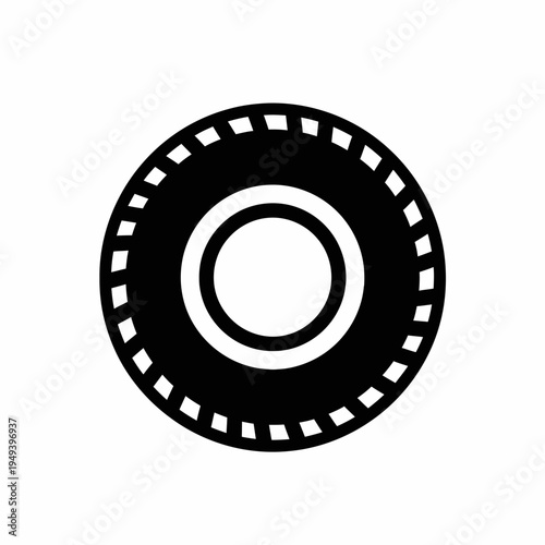 Black Film Reel Icon on White Background.