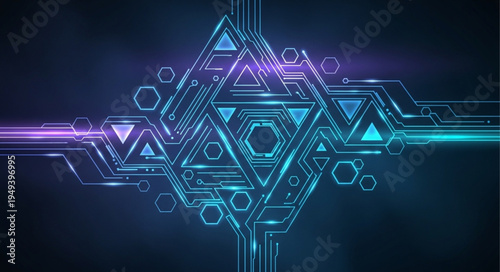 Abstract geometric digital network structure with glowing lines.