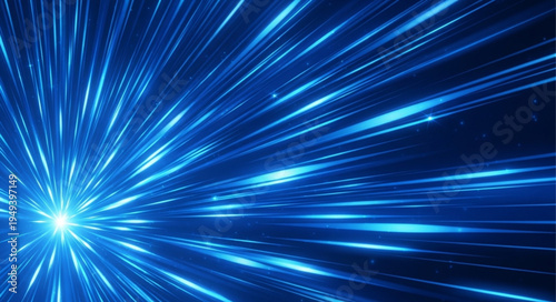Abstract blue light streaks emanating from a bright center point.
