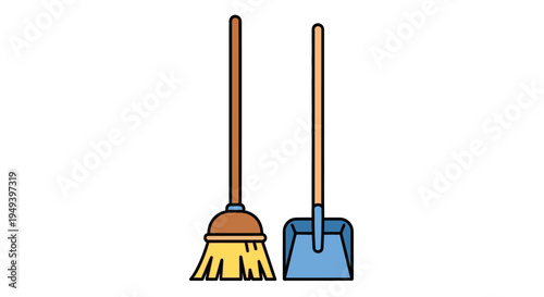 Broom and Dustpan Cleaning Tools Illustration.