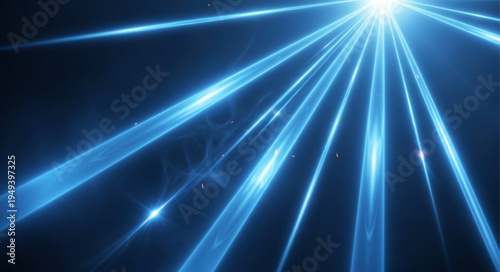 Bright Blue Laser Beams Radiating Outward From a Central Light Source.