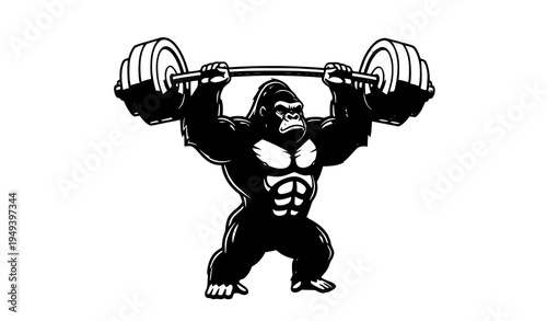 Gorilla with Barbell Vector Illustration for Fitness, Gym, and Strength Training