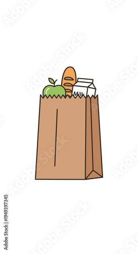 Brown Paper Bag with Fresh Produce Inside.