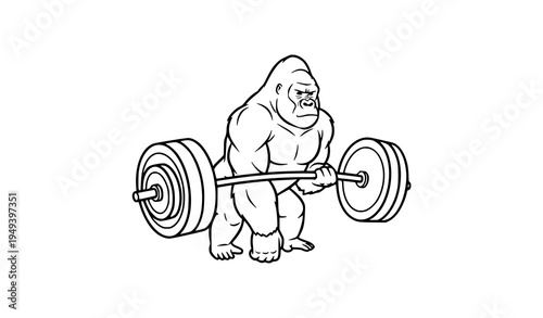 Hand Drawn Gorilla with Barbell Vector for Gym, Workout, and Fitness Branding