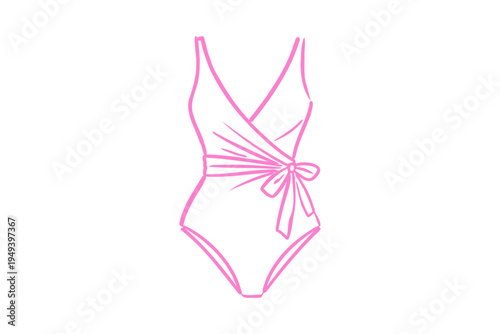 Hand Drawn Summer Beach One Piece Swimsuit Bathing Suit Design