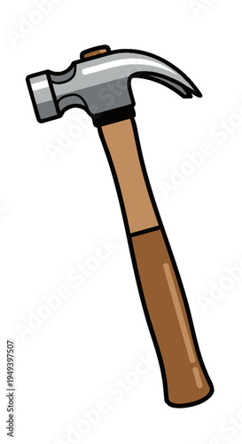 Claw Hammer with Wooden Handle Illustration.
