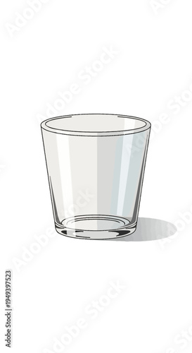 Clear Empty Glass Tumbler on White Background.