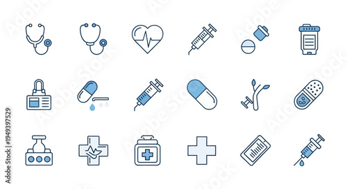 Medical icons healthcare treatment and tools