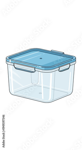 Clear Plastic Container with Blue Lid.