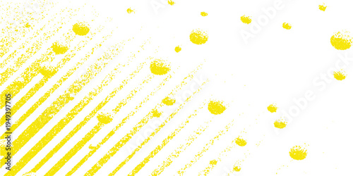 Abstract artistic image, evoking a feeling of freshness, depicting a pattern of diagonal stripes with vibrant yellow color, dotted by an array of yellow droplet shapes.