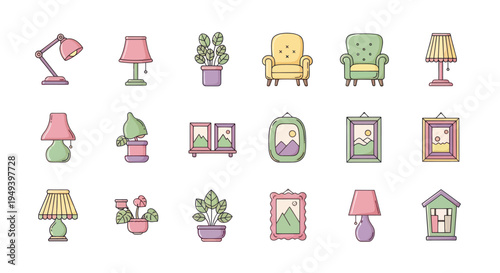 Set of interior design icon illustrations