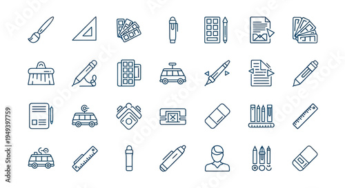Set of linear icons arts crafts and tools