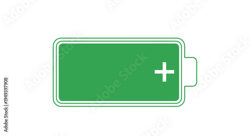 Green Battery Icon with Positive Sign.