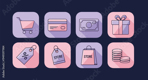 Shopping icons cart card money gift