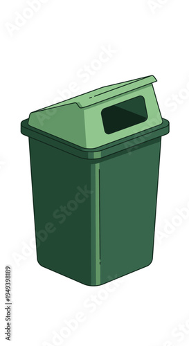 Green Plastic Waste Bin with Hinged Lid.