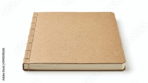 A blank kraft paper notebook with stitched binding, perfect for journaling, sketching, or note-taking
