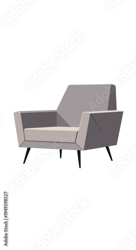 Modern Gray Armchair with White Cushion.