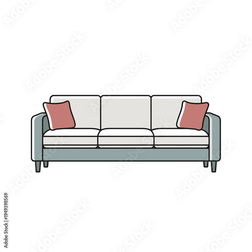 Modern Sofa with Cushions and Pillows.