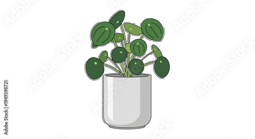Potted Plant with Green Leaves Illustration.