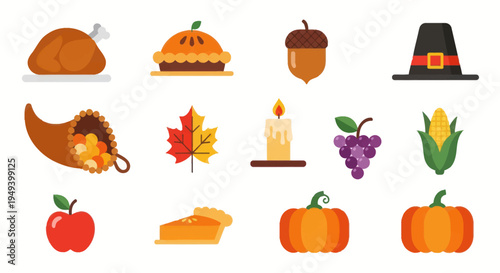 Thanksgiving icons autumnal feast and symbols