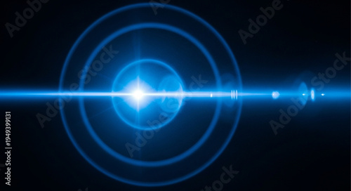 Bright Blue Lens Flare Effect with Concentric Circles.