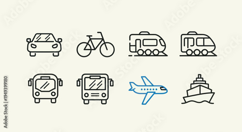 Transportation icons car bicycle airplane
