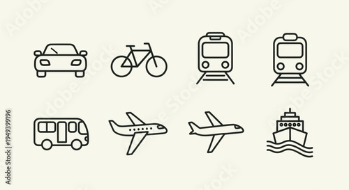 Transportation icons car bicycle train plane