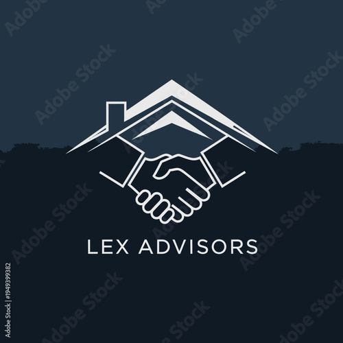 Handshake Under House Roof Symbol for Lex Advisors Legal and Real Estate Consulting on Dark Background