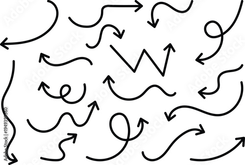 A collection of black arrows on a white background